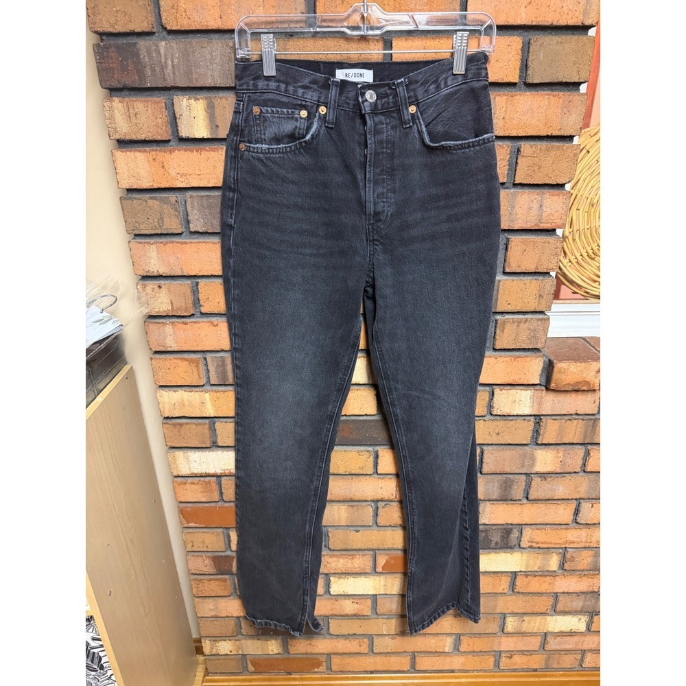 RE/DONE 70s High Rise Skinny Boot Jeans Faded Black Button Fly Size 26